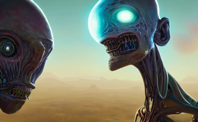 Image similar to highly detailed portrait of a sectoid, in destroy all humans!, stephen bliss, unreal engine, fantasy art by greg rutkowski, loish, rhads, ferdinand knab, makoto shinkai and lois van baarle, ilya kuvshinov, rossdraws, tom bagshaw, global illumination, radiant light, detailed and intricate environment