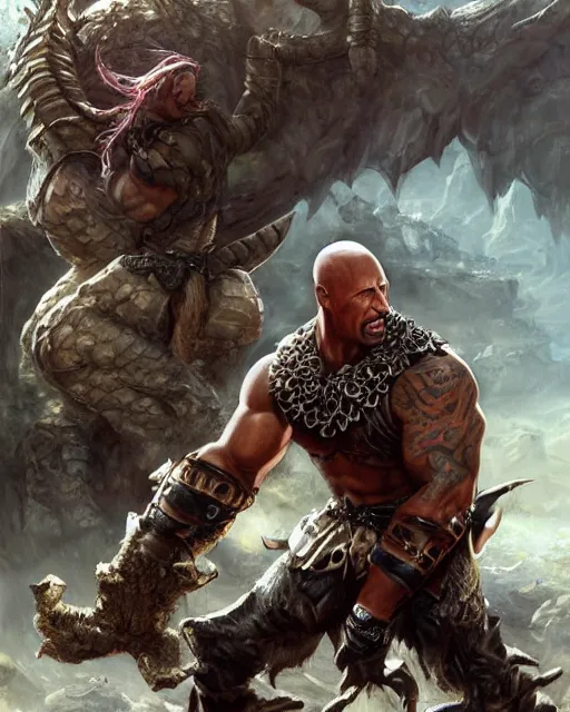 Prompt: dwayne johnson, dnd, high fantasy. royo, artgem, wlop