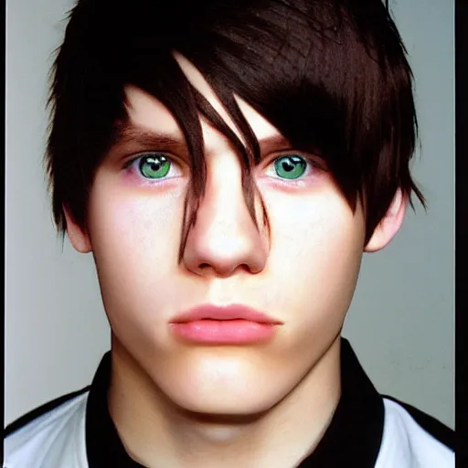 Prompt: A colored colorized real high school photograph portrait of Jerma with a medium length emo scene haircut and black shirt and acne, emo scene hairstyle with acne, embarrassing, taken in the mid 2000s, taken on a 2000s Camera, realistic, hyperrealistic, very realistic, very very realistic, highly detailed, very detailed, extremely detailed, detailed, digital art, trending on artstation, headshot and bodyshot, detailed face, very detailed face, very detailed face, real, real world, in real life, realism, HD Quality, 8k resolution, intricate details, colorized photograph, colorized photon, body and headshot, body and head in view
