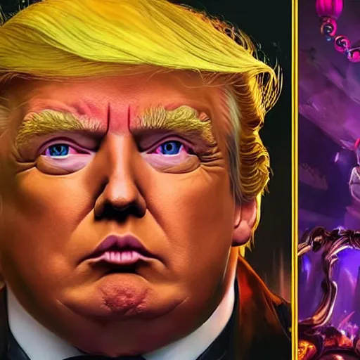 Prompt: portrait of donald trump as willy wonka, league of legends amazing splashscreen artwork, gears of war, splash art, natural light, elegant, photorealistic facial features, intricate, fantasy, detailed face, atmospheric lighting, anamorphic lens flare, cinematic lighting, league of legends splash art, hd wallpaper, ultra high details by greg rutkowski