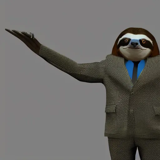 Prompt: A sloth wearing a suit in GTA V. 3D Render