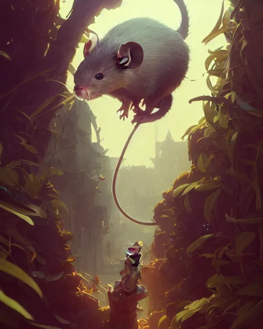 Image similar to highly detailed vfx portrait of a rat, unreal engine, greg rutkowski, loish, rhads, beeple, makoto shinkai and lois van baarle, ilya kuvshinov, rossdraws, tom bagshaw, alphonse mucha, global illumination, detailed and intricate environment