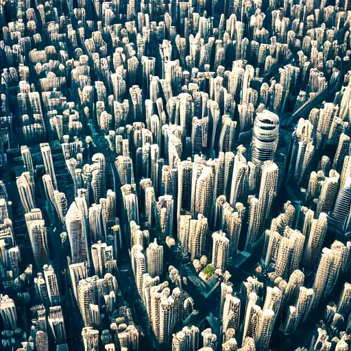 Prompt: a photography closeup of a huge futuristic megacity district looking like branches of an old tree