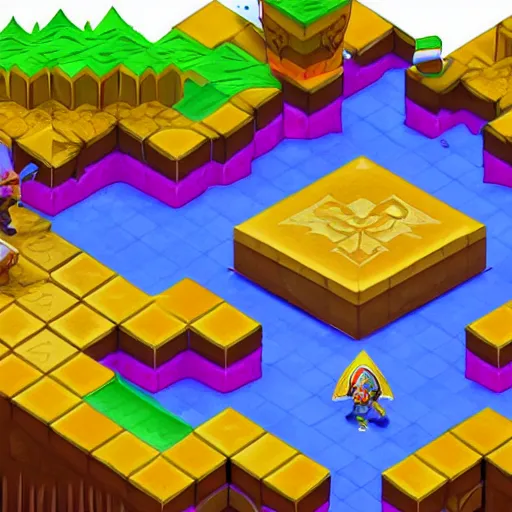 Image similar to colorful detailed screenshot from an isometric legend of zelda game