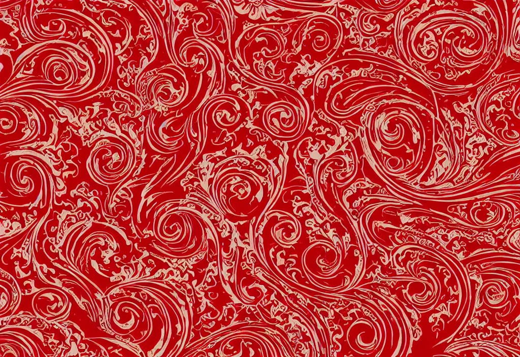 Prompt: a red background with swirls and waves royalty illustration, a silk screen by emperor huizong of song, shutterstock contest winner, sumatraism, repeating pattern, red background, matte background