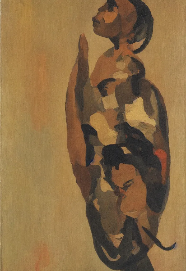 Image similar to a portrait of a mixed woman from the neck up by marvel duchamp oil on canvas