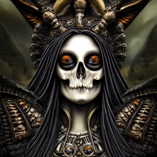 Image similar to candid photographic close up portrait, goddess of death, by anne stokes, photorealism, highly detailed