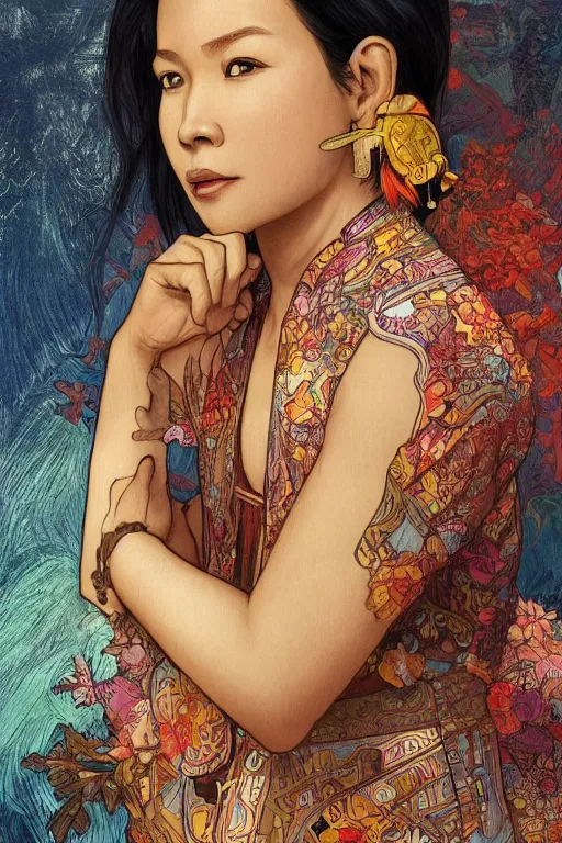 Image similar to portrait of an indonesian celebrity as an architect, highly detailed, digital painting, artstation, concept art, sharp focus, illustration, art by kittichai rueangchaichan and james gurney and alphonse mucha