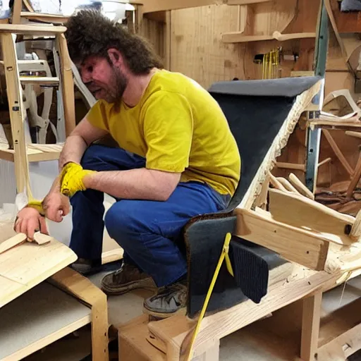 Image similar to First chair being made by caveman