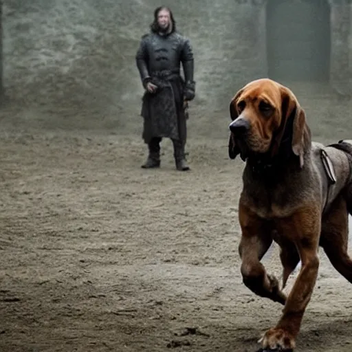 Prompt: a bloodhound playing The Hound in Game of Thrones