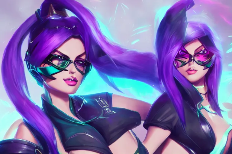 Prompt: portrait of k / da akali from league of legends, high quality 2 d art by kenny kong, artstation