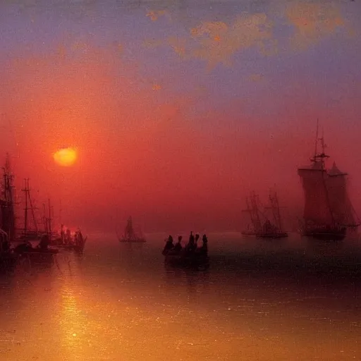 Prompt: a sunset overlooking a utopian city, by ivan aivazovsky