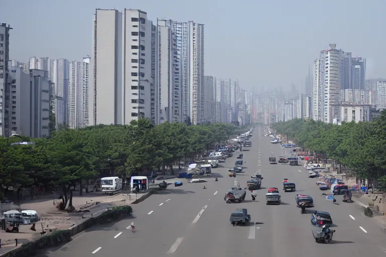Image similar to Street view of Pyongyang as a South Korean city