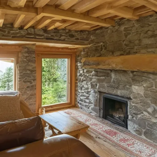 Image similar to photo of interior of cozy stone cottage