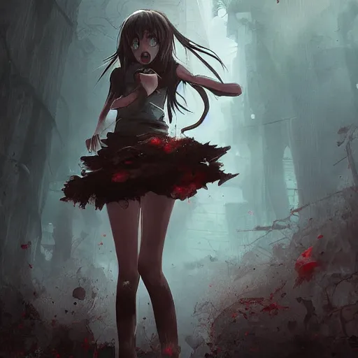 Image similar to anime girl been eaten by a zombie by greg rutkowski