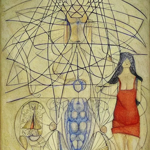 Image similar to complex mathematical equations surrounding human figures, inspired by bosch, botticelli, klee. mathematical paradise, detailed beautiful animals, handwritten equation heaven, calligraphy formula, detailed beautiful plants, 3 d platonic solids, elegant intricate diagrams, beautiful equations, oil paint, fine lines, pen and ink, color, hyperrealistic, detailed, on loan from louvre, masterpiece