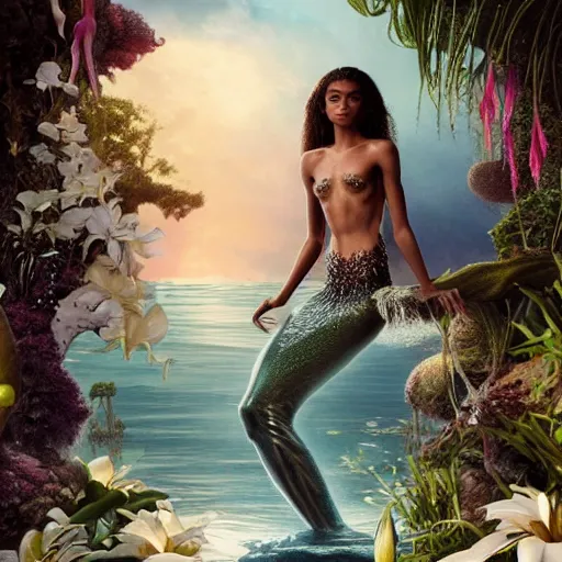 zendaya as a dark - skinned la sirene haitian mermaid, Stable Diffusion