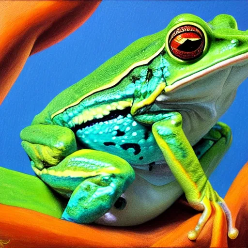 Prompt: frog surrealism painting, 4 k, detailed