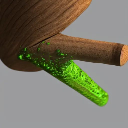 Image similar to short wooden cane with green slime on it, octane render