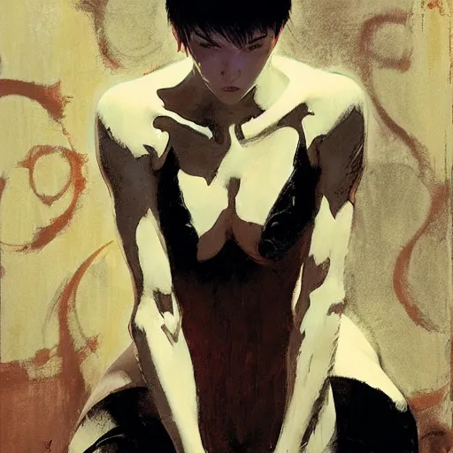 Image similar to ghost in the shell, intricate, elegant, highly detailed, greg manchess, mucha, liepke, ruan jia, jeffrey catherine jones, ridley scott