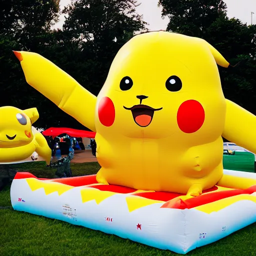Prompt: inflatable parade float of donald trump as pikachu, canon 5 d, 5 0 mm lens, fuji 8 0 0 film