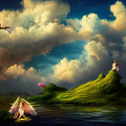 Image similar to the floating fairy island, clouds, High detail,art station