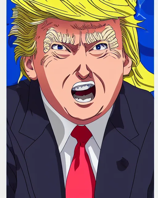 Prompt: an anime portrait of Donald Trump, a portrait of Donald Trump by studio Ghibli and Toei, highly detailed anime portrait, trending on artstationhq