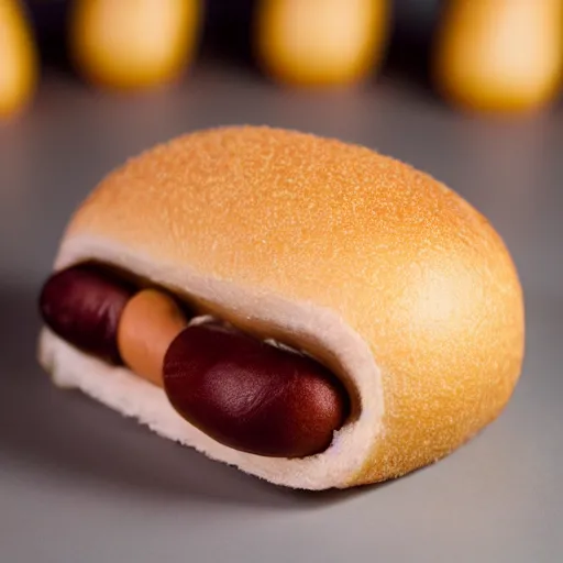 Prompt: photograph of a hamster in a hot dog bun, studio lighting