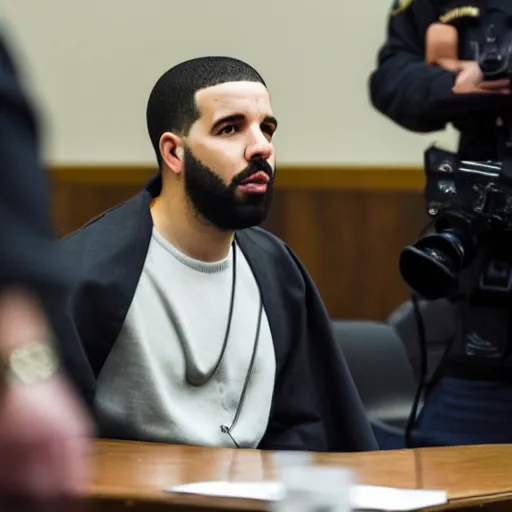 Prompt: Aubrey Drake Graham in a trial in court, dslr photograph