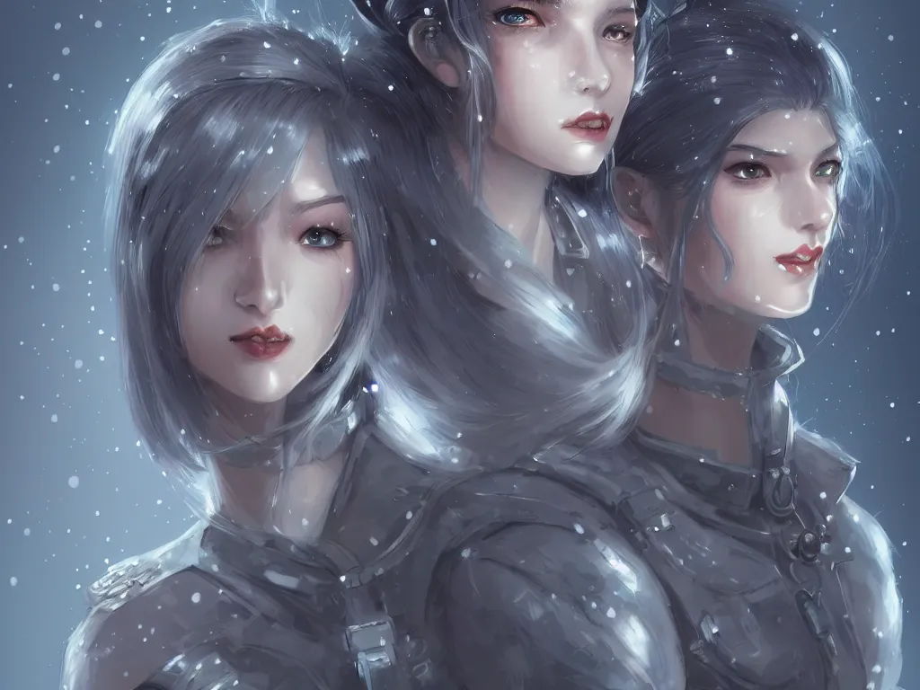 Image similar to portrait cyber warrior girl, grey hair dieselpunk wardrobe, in tokyo cyberpunk snowy night, ssci - fi and fantasy, intricate and very very beautiful and elegant, digital painting, artstation, concept art, smooth, illustration, art by yam - pixiv