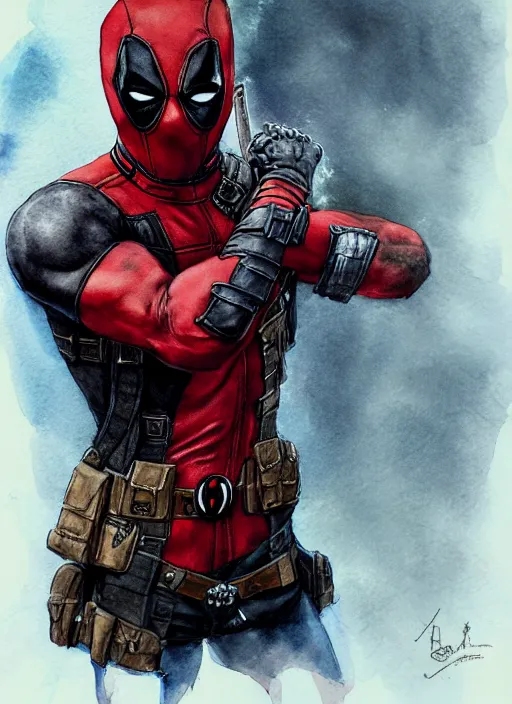 Image similar to portrait, Chibi deadpool, watercolor, dramatic lighting, cinematic, establishing shot, extremly high detail, foto realistic, cinematic lighting, pen and ink, intricate line drawings, by Yoshitaka Amano, Ruan Jia, Kentaro Miura, Artgerm, post processed, concept art, artstation, matte painting, style by eddie mendoza, raphael lacoste, alex ross