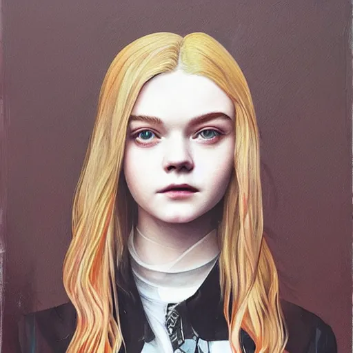 Image similar to Elle Fanning as Johnny Silverhand picture by Sachin Teng, asymmetrical, dark vibes, Realistic Painting , Organic painting, Matte Painting, geometric shapes, hard edges, graffiti, street art:2 by Sachin Teng:4