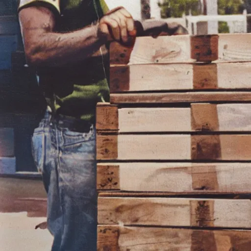 Image similar to a polaroid photo of a man using hand jack pallet