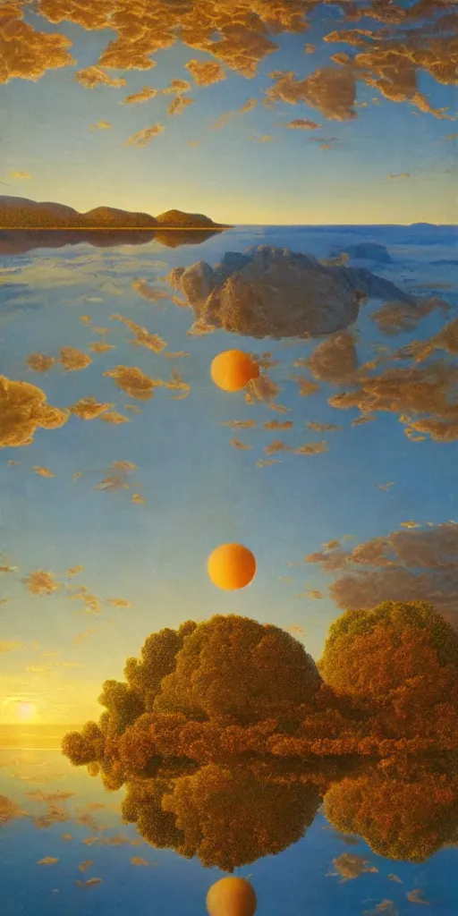 Prompt: symmetry!! a surreal landscape of a dream, lucid dream, people, very detailed, serene, peaceful, golden hour, perfect lighting, perfect composition, digital art, illustration, frederic edwin church, rene magritte, 4 k