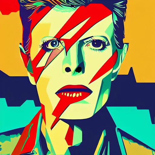 Image similar to individual david bowie portrait fallout 7 6 retro futurist illustration art by beeple, sticker, colorful, illustration, highly detailed, simple, smooth and clean vector curves, no jagged lines, vector art, smooth andy warhol style