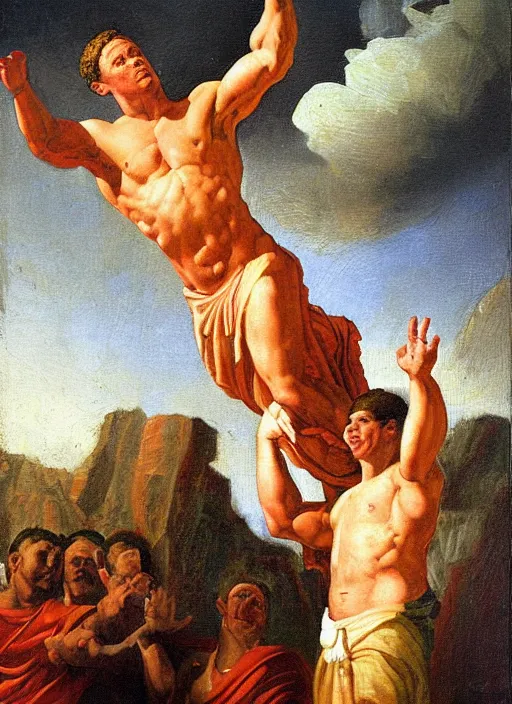 Prompt: John Cena ascending to heaven, classicist painting