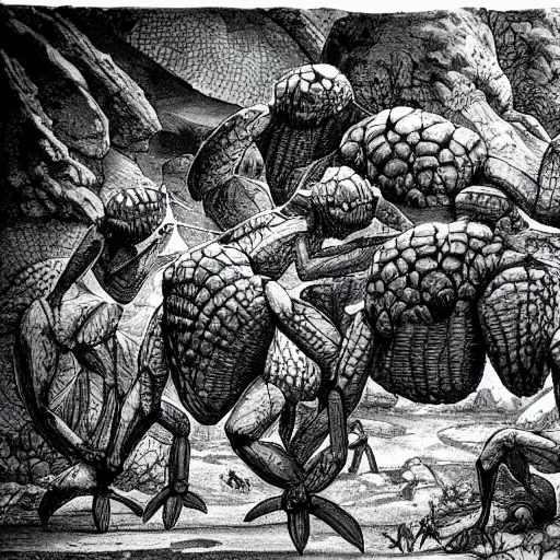 Image similar to anthromoroph ants building a ciry. epic game landscape shot. Highly detailed pen and ink. D&D art by Michelangelo