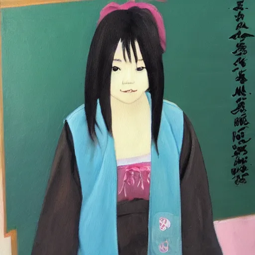 Prompt: a painting of Japanese schoolgirl, clothed, aesthetic