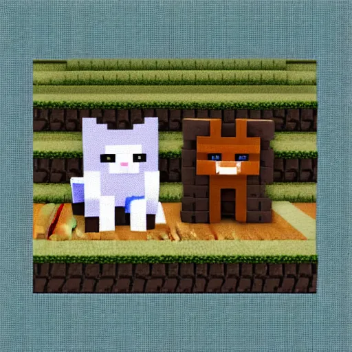 Prompt: cats playing minecraft