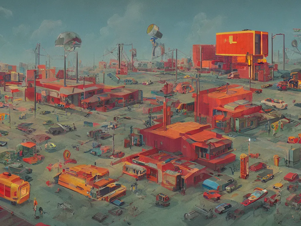 Image similar to a large art studio in the style of simon stalenhag