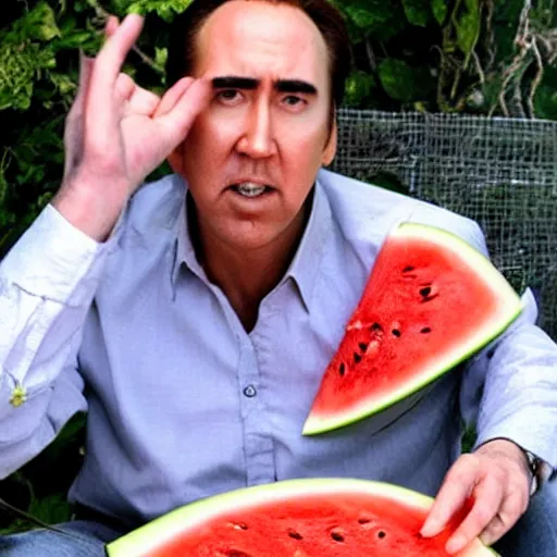 Prompt: nicholas cage eat watermelon