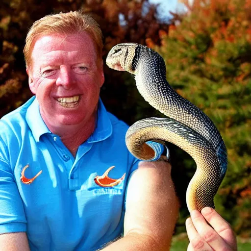 Image similar to photograph of steve mclaren with his pet snake