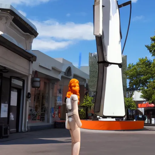 Image similar to Photo of glados from portal 2 as a large metal statue in town center