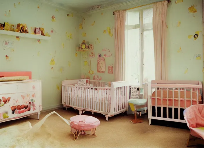 Prompt: a nursery!!, every bed has a baby cake!! inside, portra 4 0 0 stock, surreal