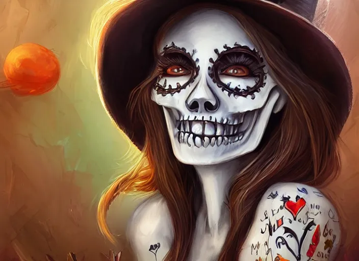 Image similar to cute & beautiful smiling undead skeleton girl wearing a sombrero, digital art, fantasy, painting, pin up, highly detailed, art by artgerm