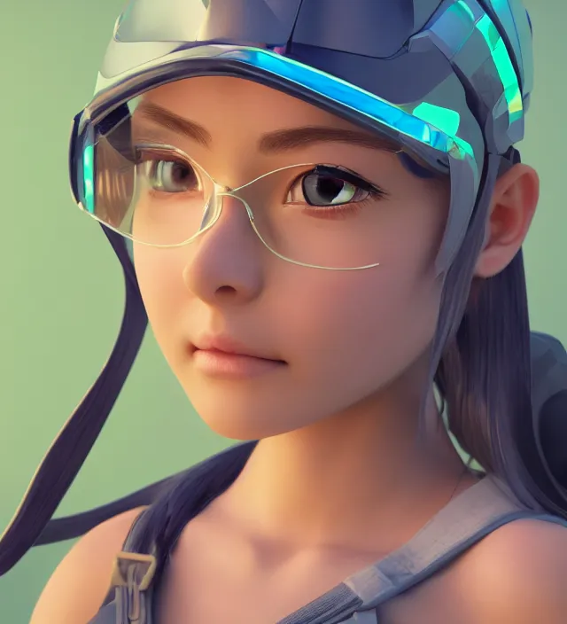 Prompt: photo rendering of a beautiful girl with visor epic photorealistic portrait in toriyama squareenix pixar tron pixel voxel style depth of field lens in flare leica zeiss detailed trending award winning on flickr artstation