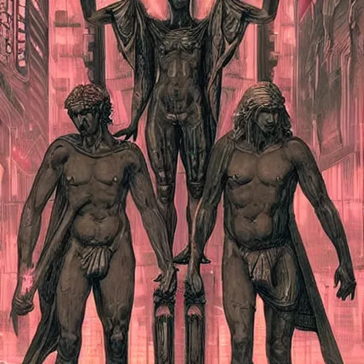 Image similar to dante et virgile en enfer in cyberpunk style