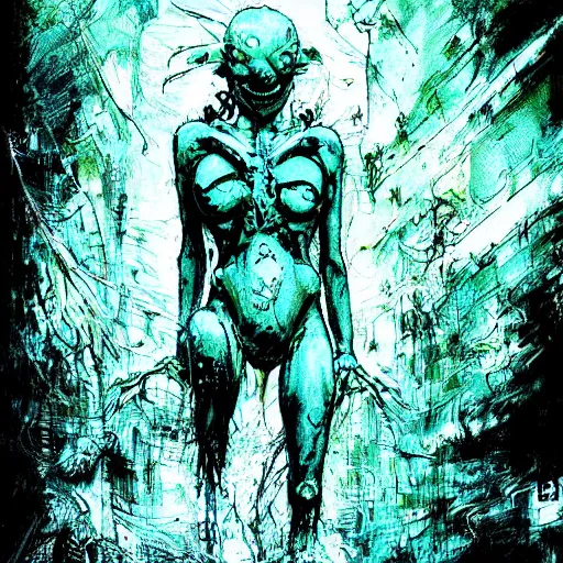 Prompt: liminal space creepy murkey water indoor ocean storm horrific creature underneath your feet, by dzo and scott fischer yoji shinkawa horror art