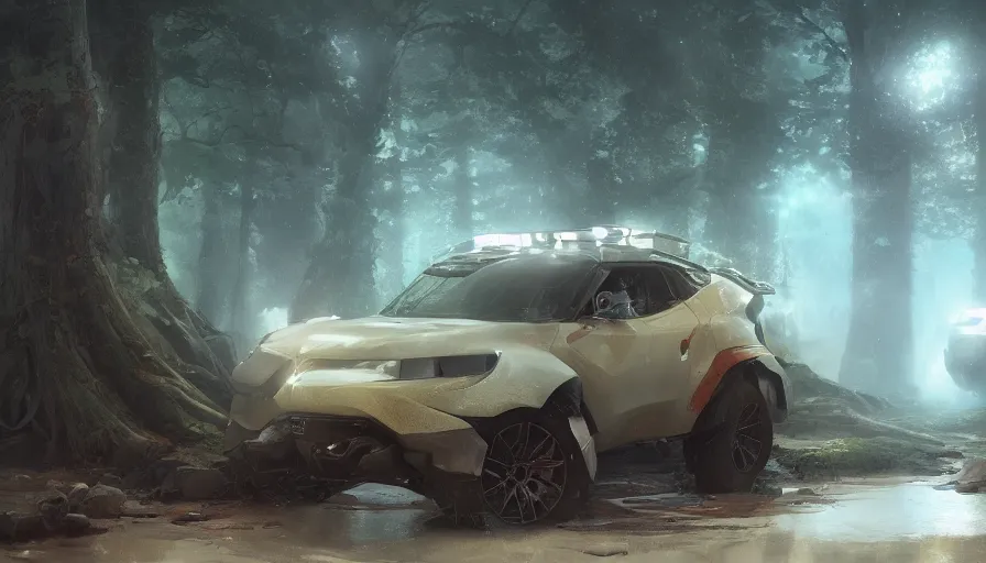 Image similar to a beautiful concept offroad suv by cory loftis, fenghua zhong, ryohei hase, ismail inceoglu and ruan jia. volumetric light, detailed, octane render, midsommar