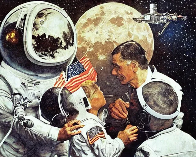 Image similar to apollo moon landing by norman rockwell